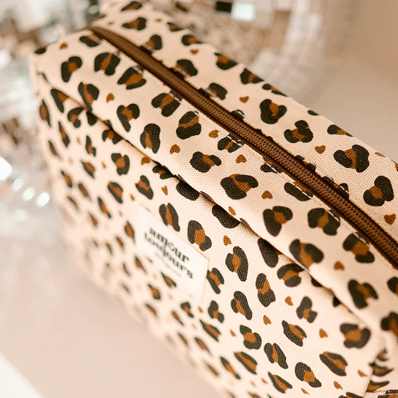 Trousse de toilette coton - Léopard coeur, Amour toujours