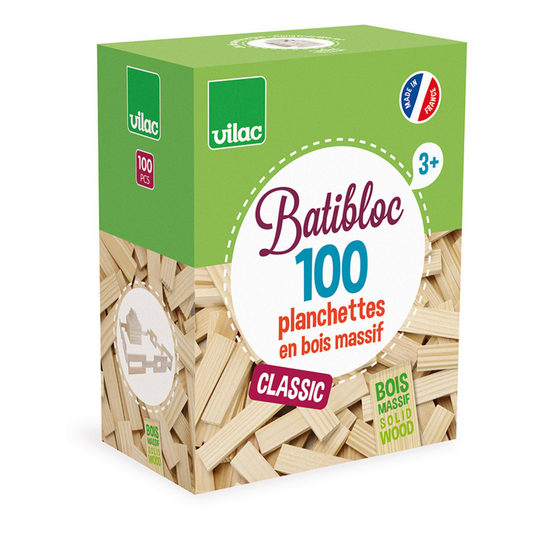 Jeu de construction en bois, Batibloc Classic 100 planchettes