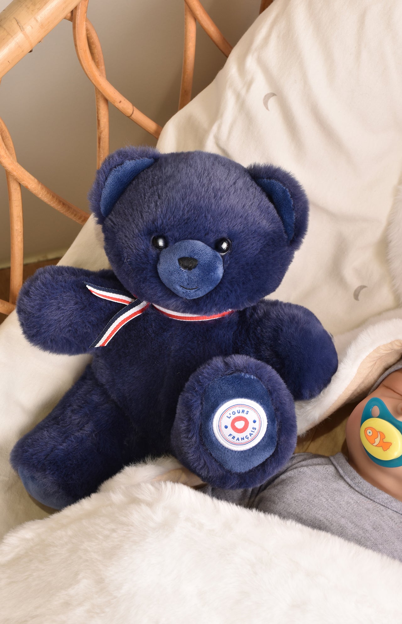 Ours en Peluche Articulé Français - 25 cm - Bleu marine