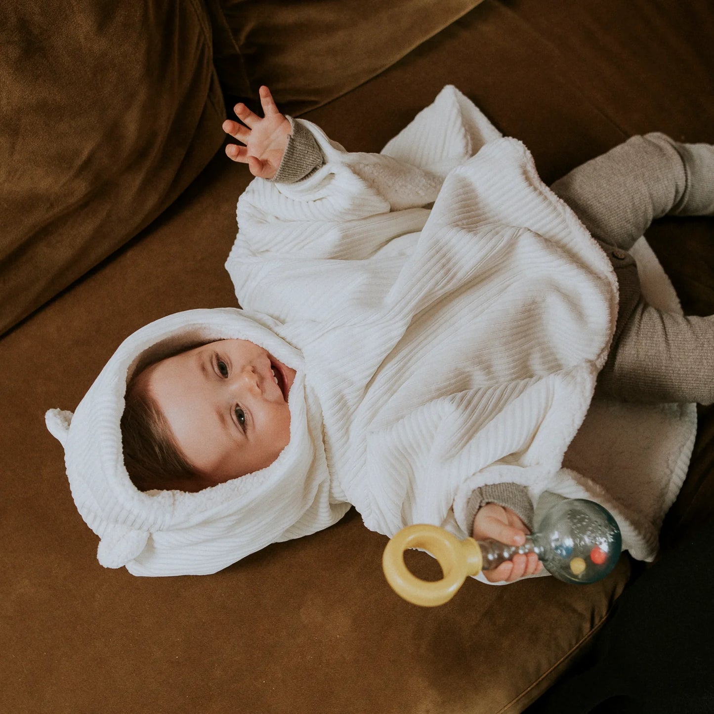 Poncho bébé velours - Écru
