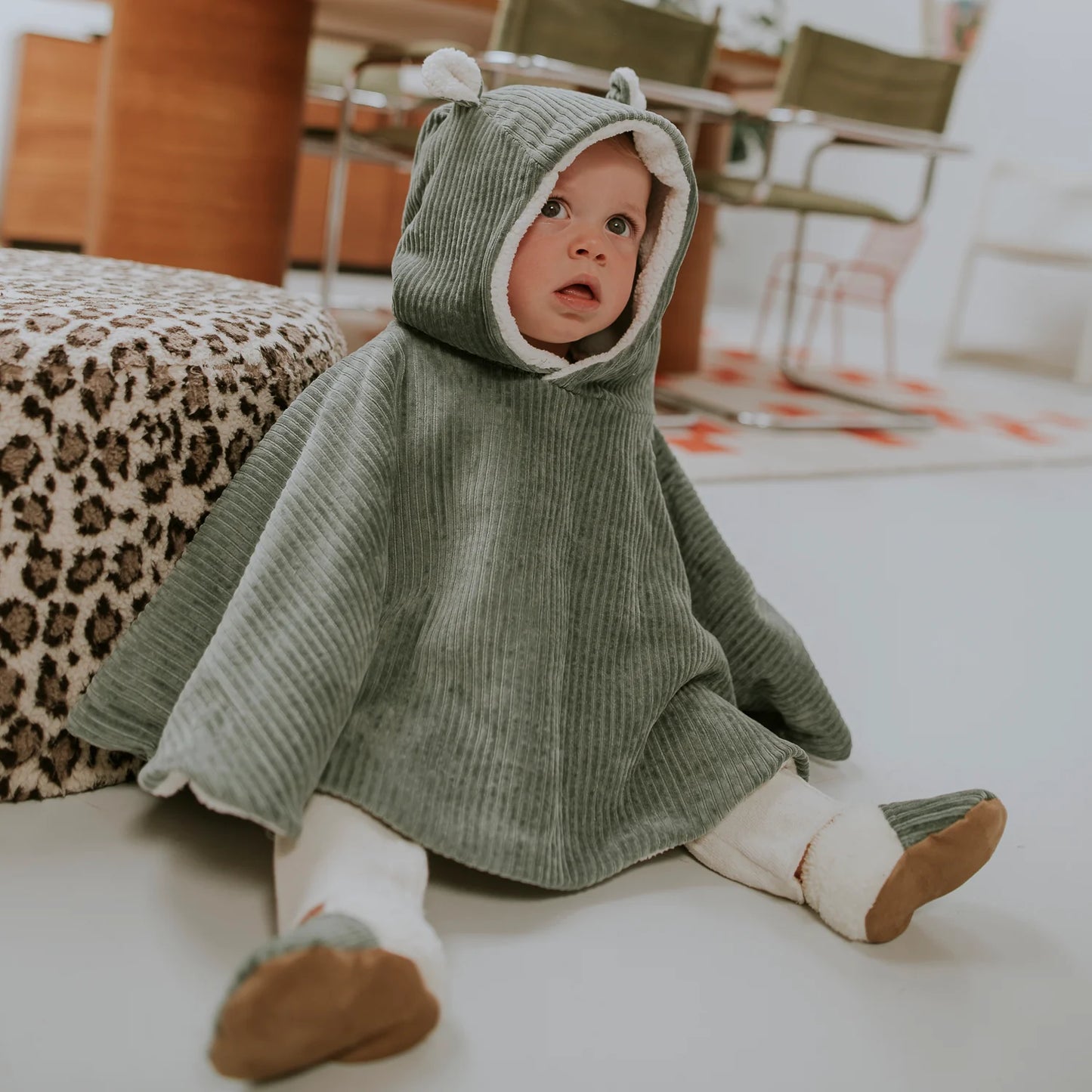 Poncho bébé velours - Kaki