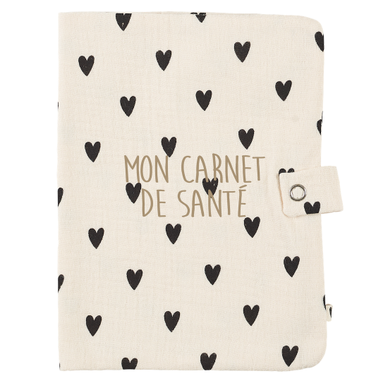 Protège carnet de santé - Petits coeurs - Écru