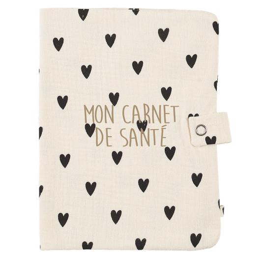 Protège carnet de santé - Petits coeurs - Écru