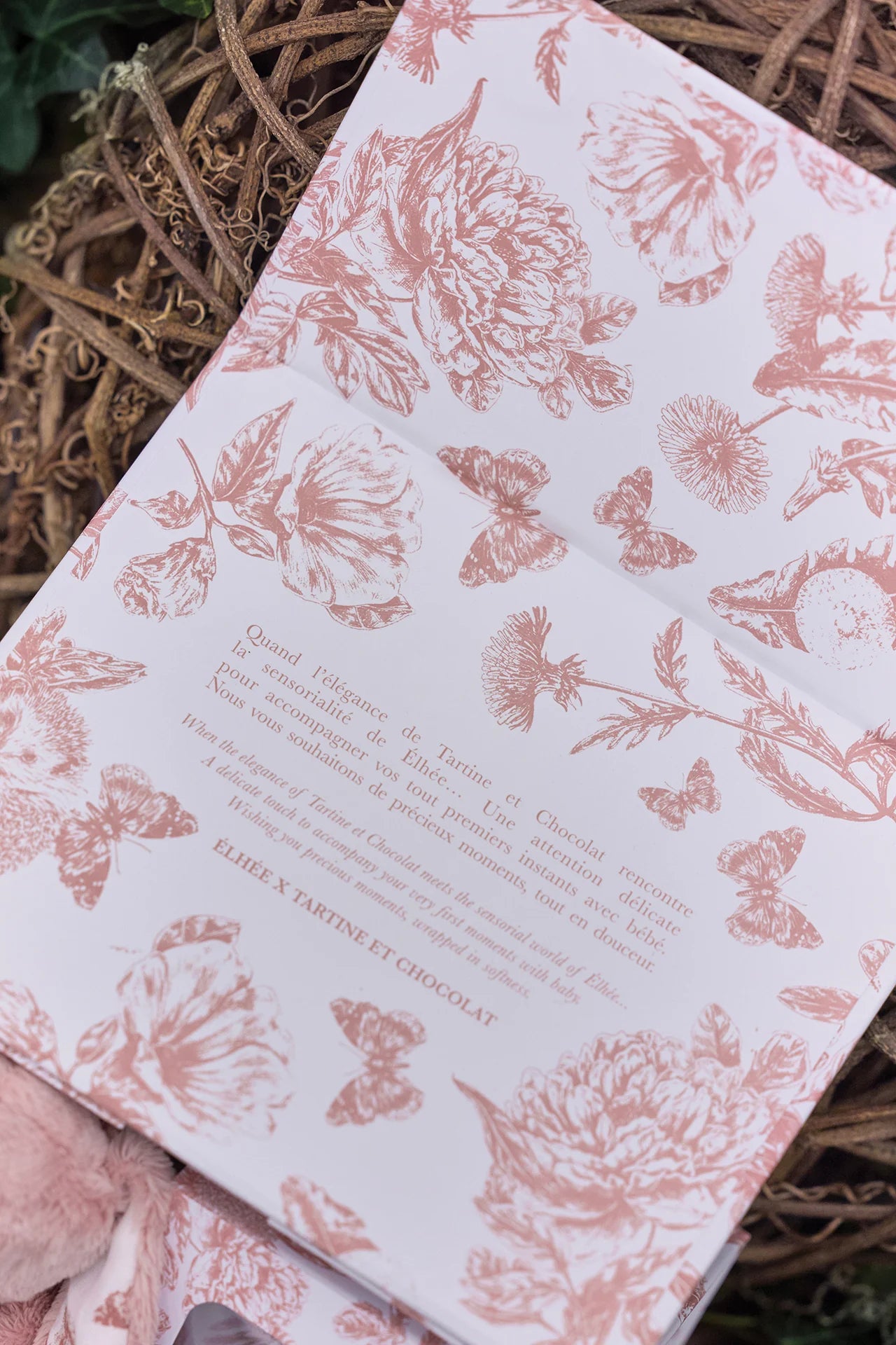 Coffret biberon et doudou - Toile de jouy rose Élhée x Tartine et Chocolat