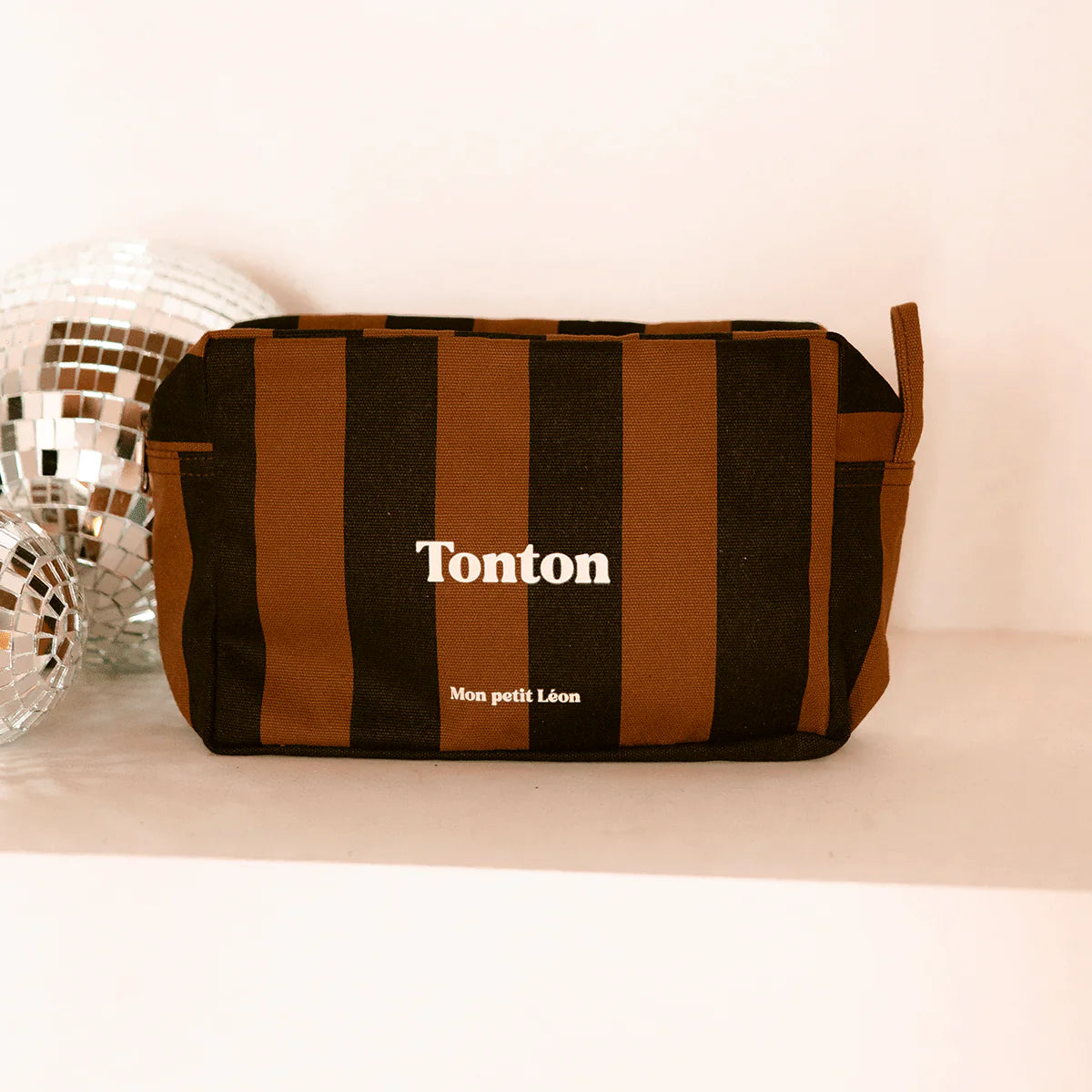 Trousse de toilette coton -Rayures marrons et noirs, Tonton
