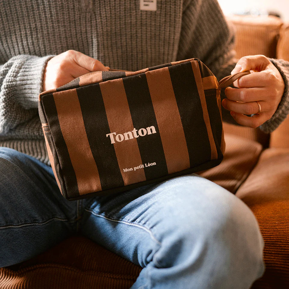 Trousse de toilette coton -Rayures marrons et noirs, Tonton