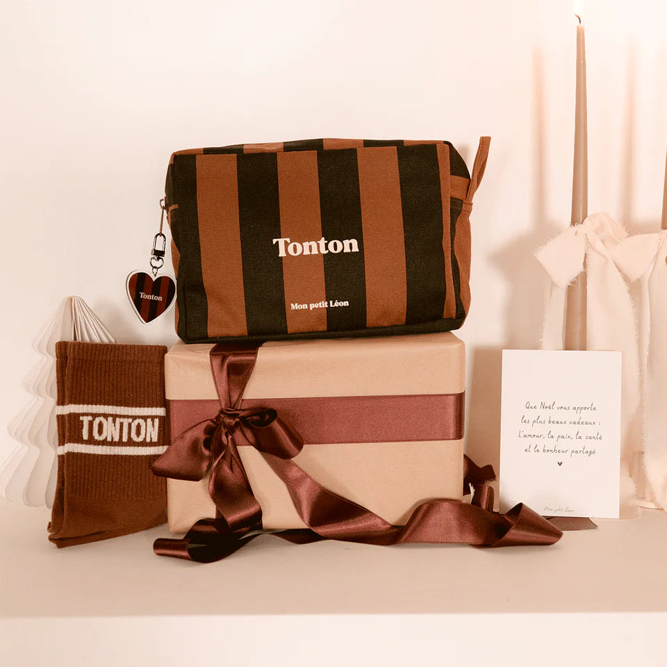 Trousse de toilette coton -Rayures marrons et noirs, Tonton